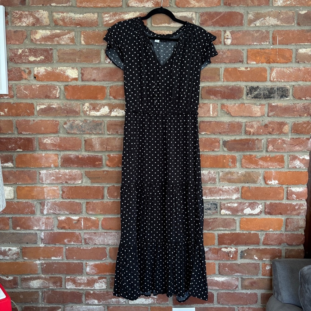 Old Navy Midi Ruffle Dress Medium Black White Polka Dots